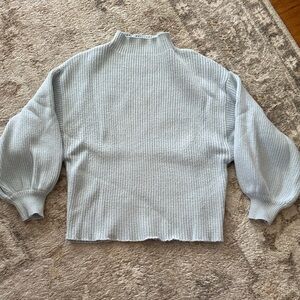 Line & Dot Alder Light Blue Mock Neck Ribbed Sweater